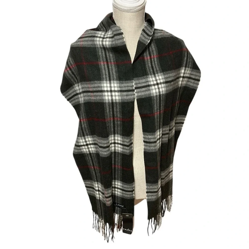 Cashmink Fraas Winter Scarf Gray Plaid Black Red Ivory Tassels‎ Germany